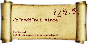 Ürményi Vince névjegykártya